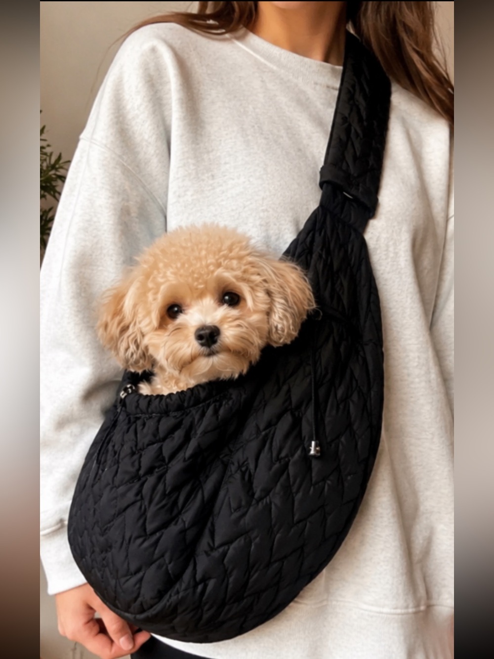 Top Paw Quilted Pet Sling Carrier Black Packable Adjustable Dog Cat Bag